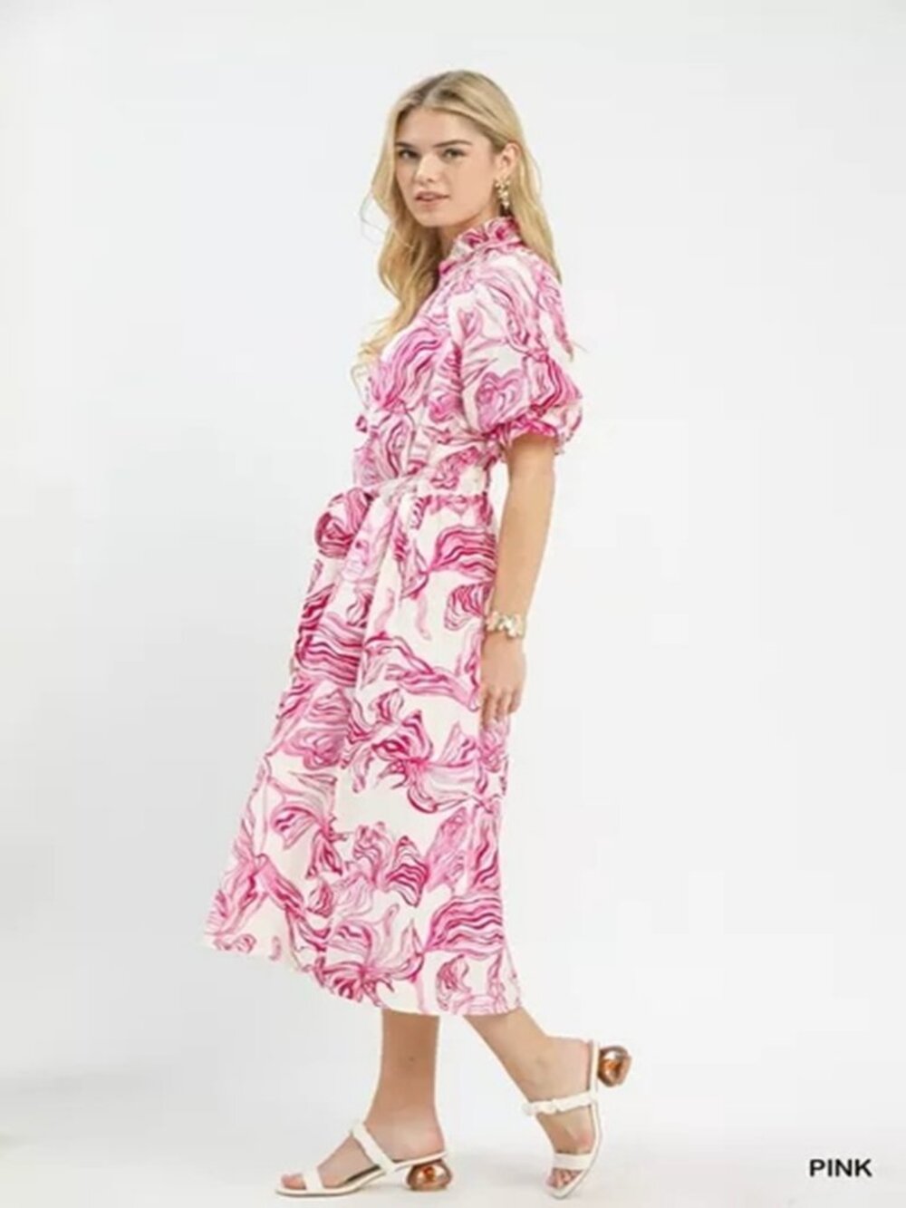 Abstract Print Smocked Midi Dress Women Elegant Casual Outfit - Picture 5 of 5